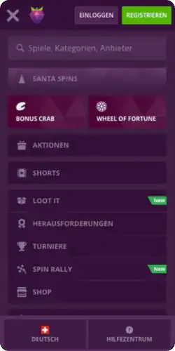 Malina casino Menu