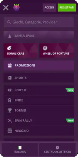 Malinacasino elenco dei menu disponibili