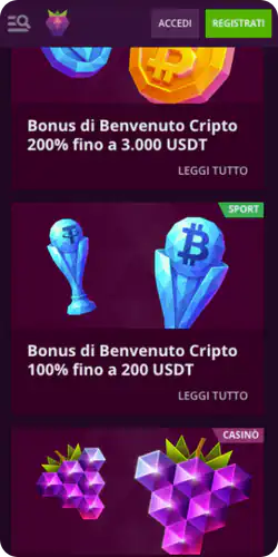 sezione bonus e offerte Malinacasino 
