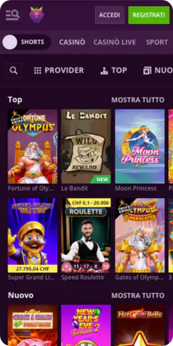 Malina Casino sezione giochi