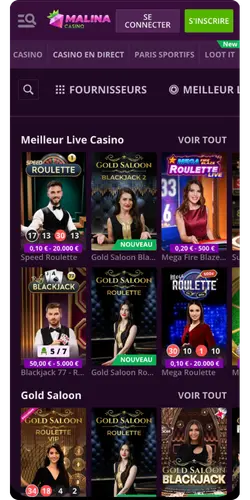 Jeux en direct de Malina Casino avec croupiers en direct